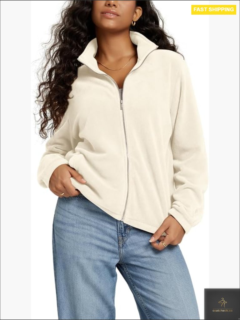Funnel Neck Fleece Full-Zip Jacket Soft Warm Winter Outerwear Pockets